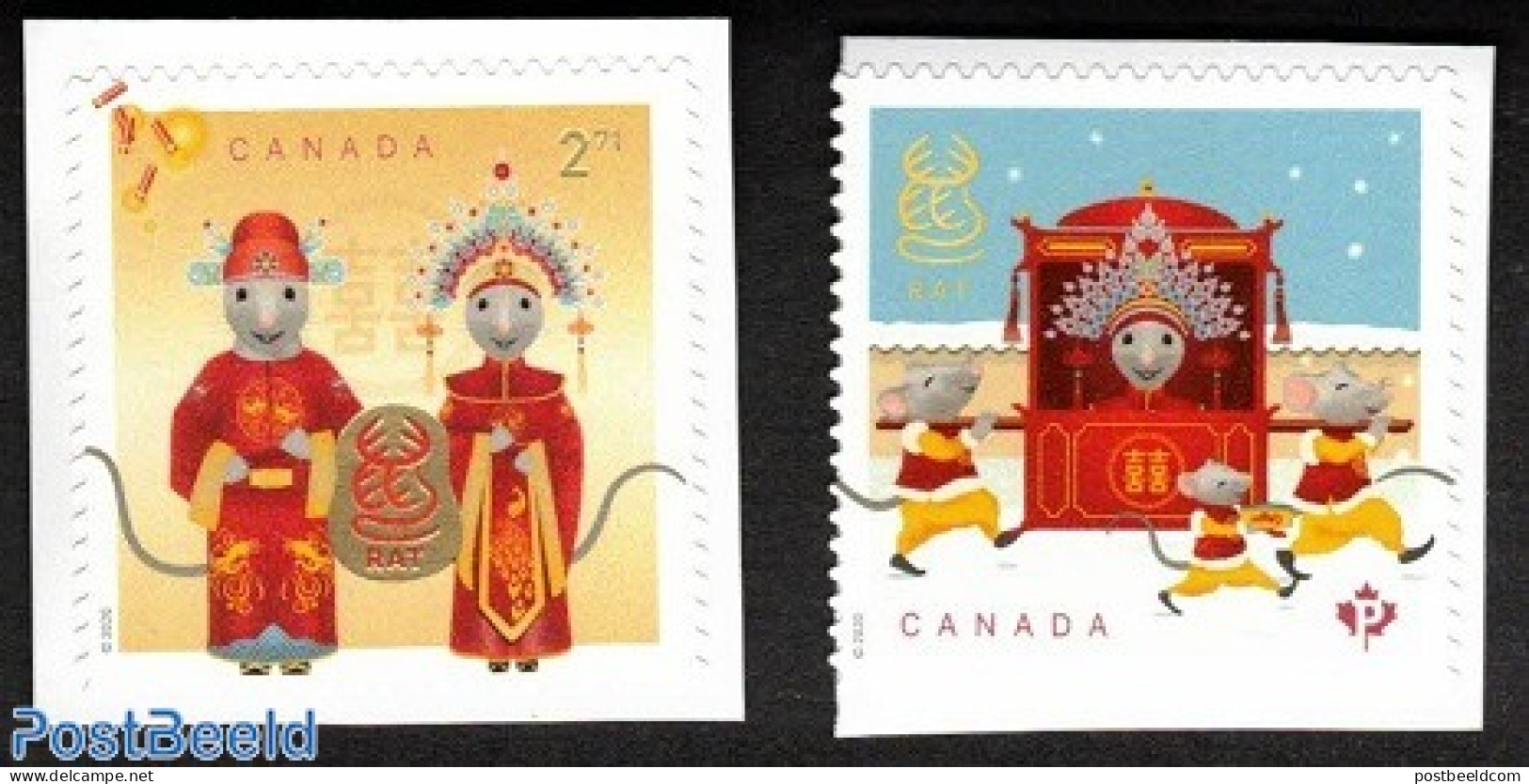 Canada 2020 Year Of The Rat 2v S-a (from Booklets), Mint NH, Various - New Year - Ongebruikt