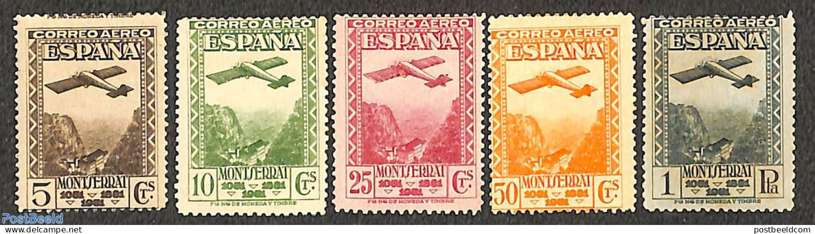 Spain 1931 Montserrat Cloister, Airmail 5v, Unused (hinged), Religion - Transport - Cloisters & Abbeys - Aircraft & Av.. - Ongebruikt