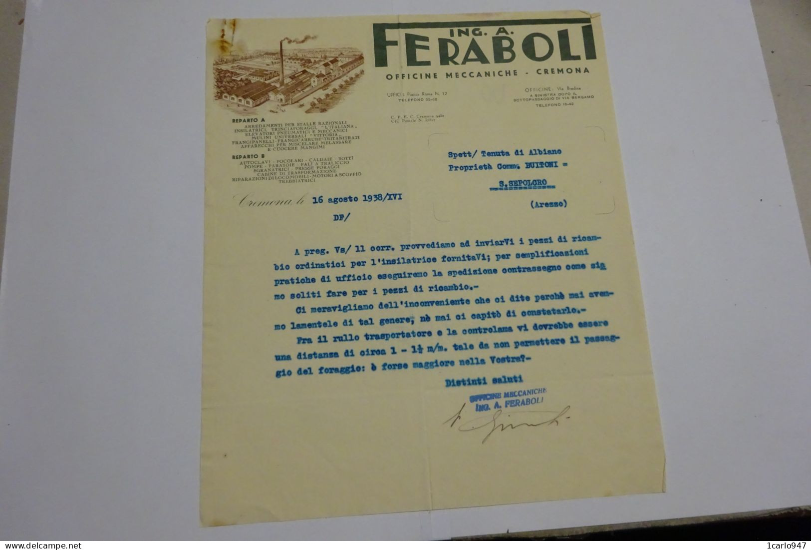 CREMONA  --  ING.  A. FERABOLI   -- OFFICINE MECCANICHE - Italy