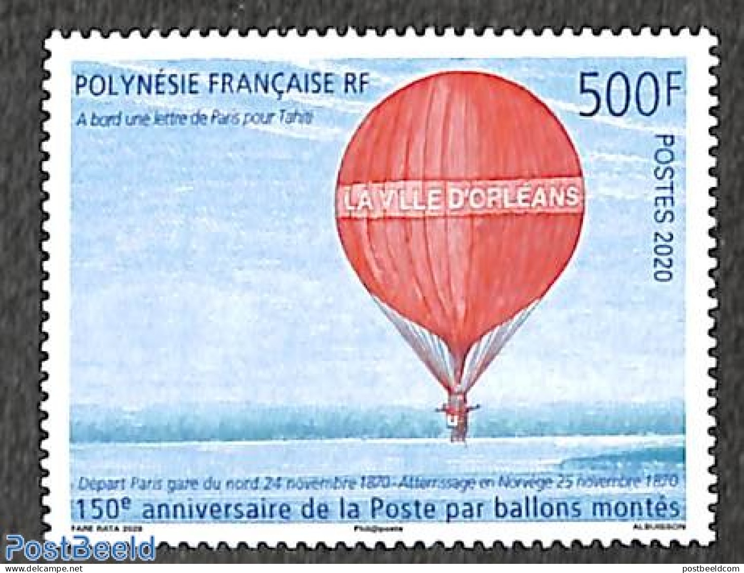 French Polynesia 2020 150 Years Balloonpost 1v, Mint NH, Transport - Balloons - Ongebruikt