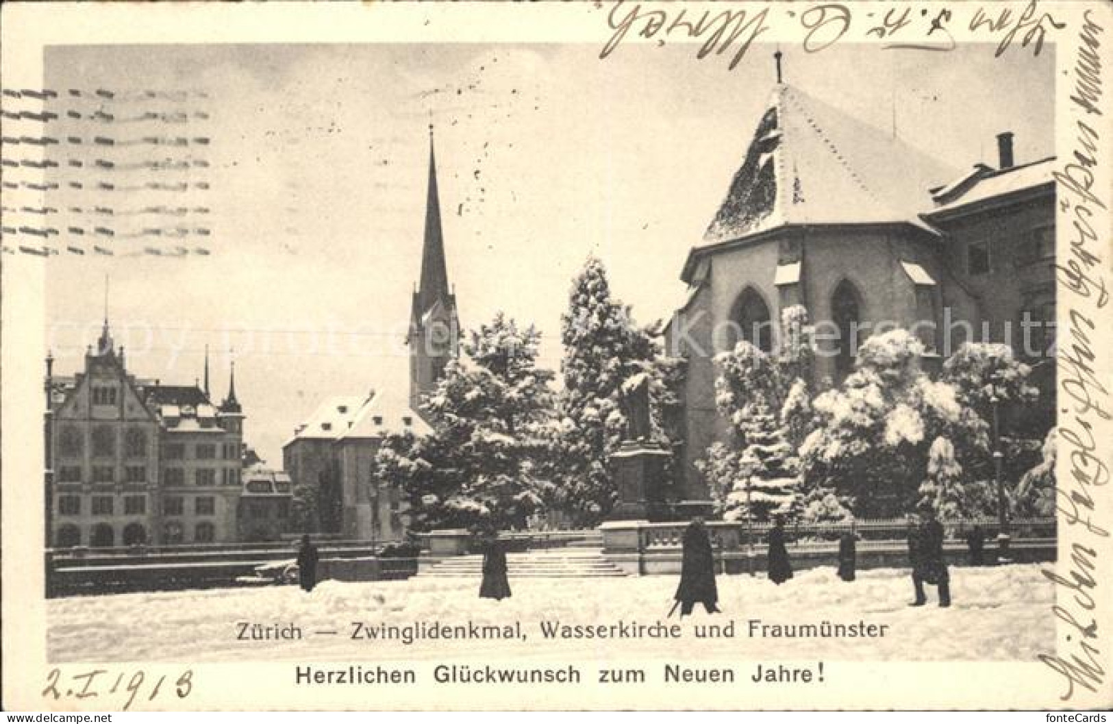 11778826 Zuerich Zwingli Denkmal Wasserkirche Und Fraumuenster Zuerich - Autres & Non Classés