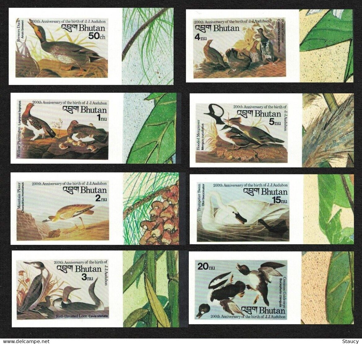 Bhutan 1985 Birds Audubon Complete Set Of 8 Stamps "Imperf" MNH As Per Scan - Other & Unclassified