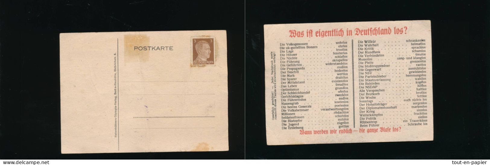 Carte Postale Timbre Hitler Propagande Was Ist Eigentlich In Deutschland Los? Quel Est Cet Endroit En Allemagne - 1939-45