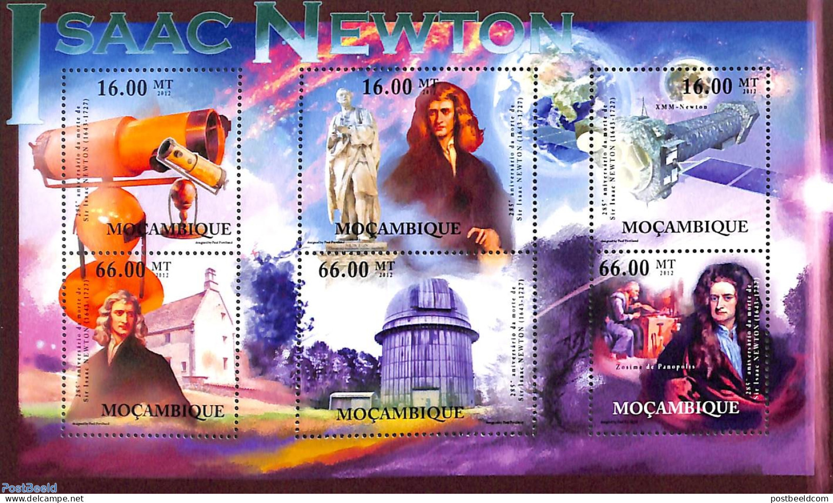 Mozambique 2012 Isaac Newton 6v M/s, Mint NH, Science - Astronomy - Physicians - Astrologie