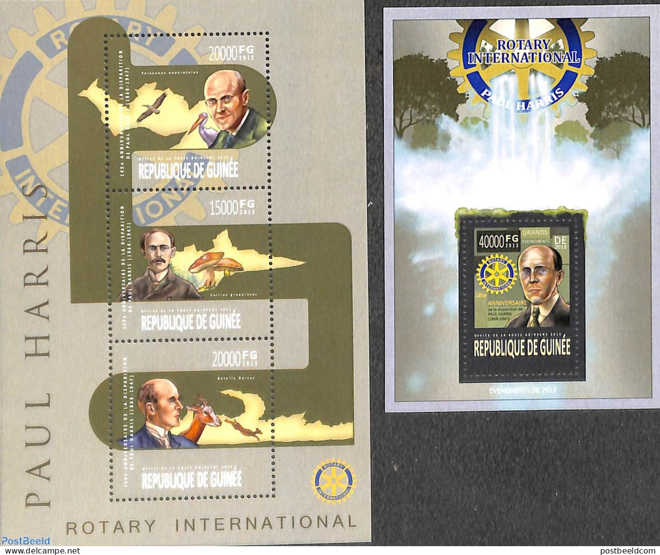 Guinea, Republic 2013 Rotary 2 S/s, Mint NH, Nature - Various - Birds - Mushrooms - Rotary - Pilze