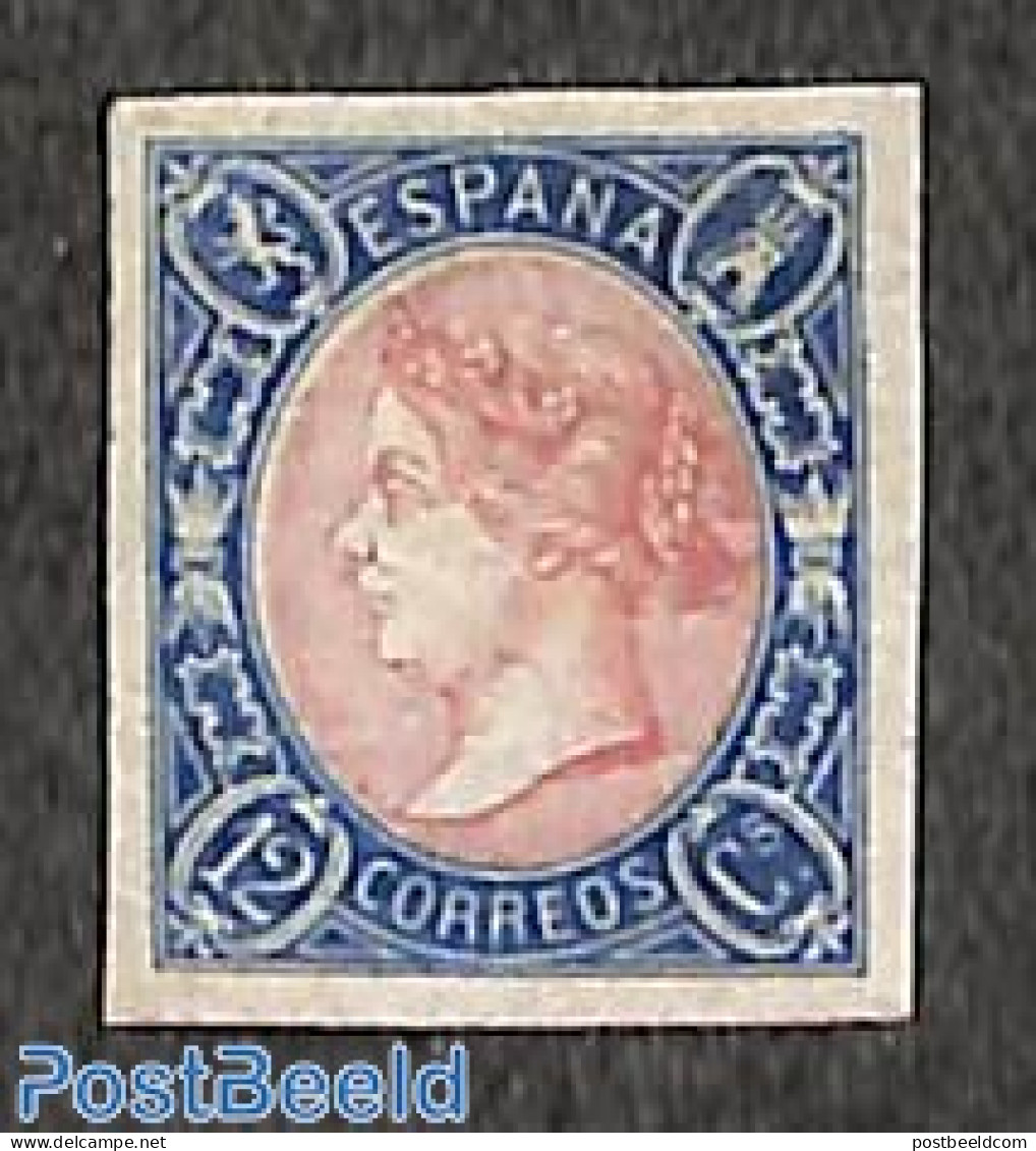 Spain 1865 12Cs Blue/rosa With Attest Comex, Unused (hinged) - Unused Stamps