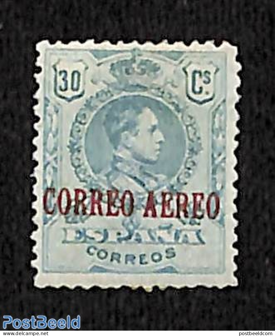 Spain 1920 Non Issued Airmail Stamp 30cs, Signed, Unused (hinged) - Ungebraucht