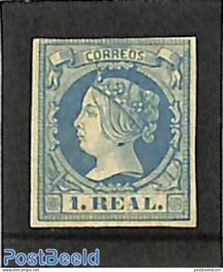 Spain 1860 1R, Blue, Unused, Unused (hinged) - Nuovi