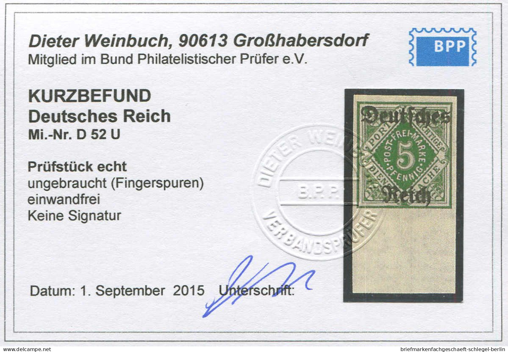 Deutsches Reich, 1920, 52 U, Ungebraucht - Dienstmarken