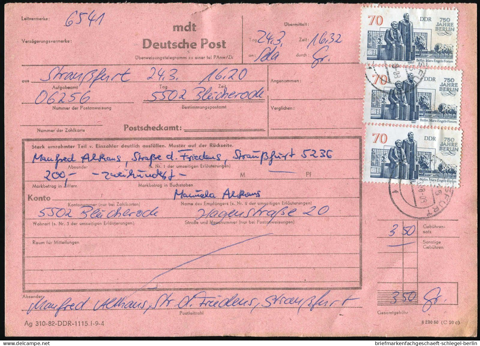 DDR, 1987, 3073 (5), Brief - Altri & Non Classificati