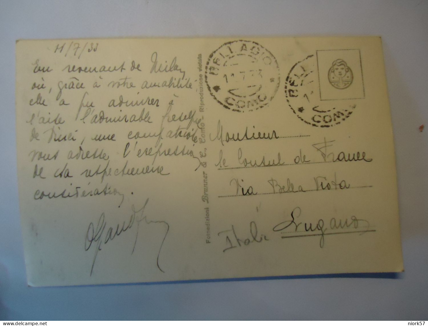 ITALY POSTCARDS  Bellagio Traghetto   POSTMARK  2 COMO  1933 - Other & Unclassified