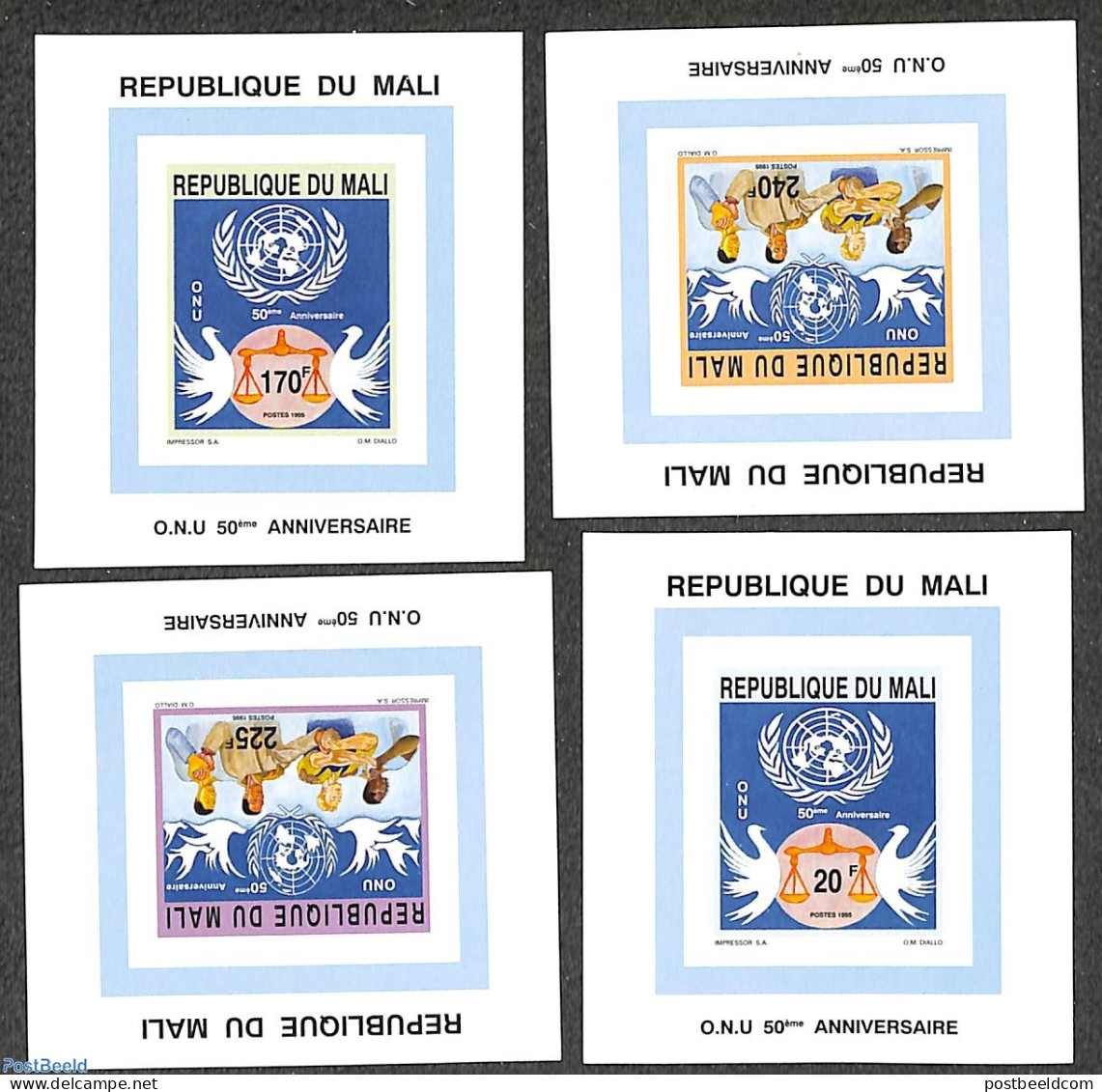 Mali 1995 50 Years UNO 4 S/s, Imperforated, Mint NH, History - United Nations - Mali (1959-...)