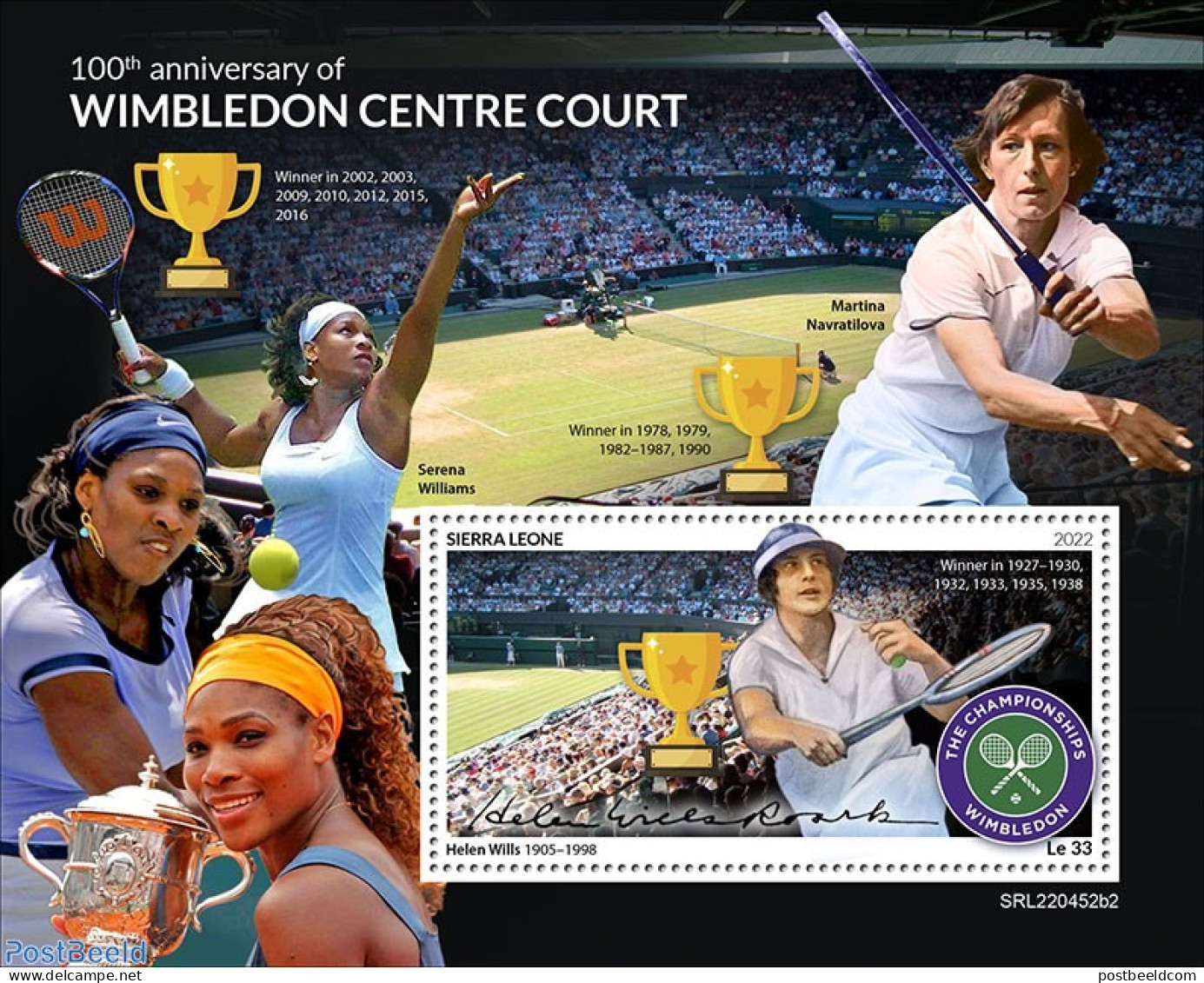 Sierra Leone 2022 100th Anniversary Of Wimbledon Centre Court, Mint NH, Sport - Tennis - Tennis