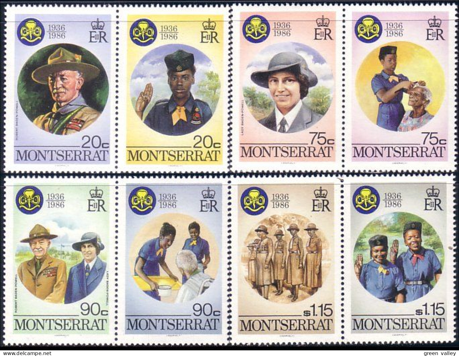 BS-124 Montserrat Se-tenant Girl Guides Boy Scouts Padvinders Pfadfinder MNH ** Neuf SC - Unused Stamps