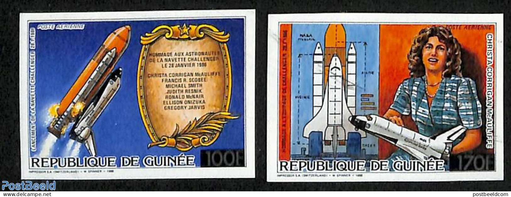 Guinea, Republic 1986 Challenger Accident 2v, Imperforated, Mint NH, Transport - Space Exploration - Sonstige & Ohne Zuordnung