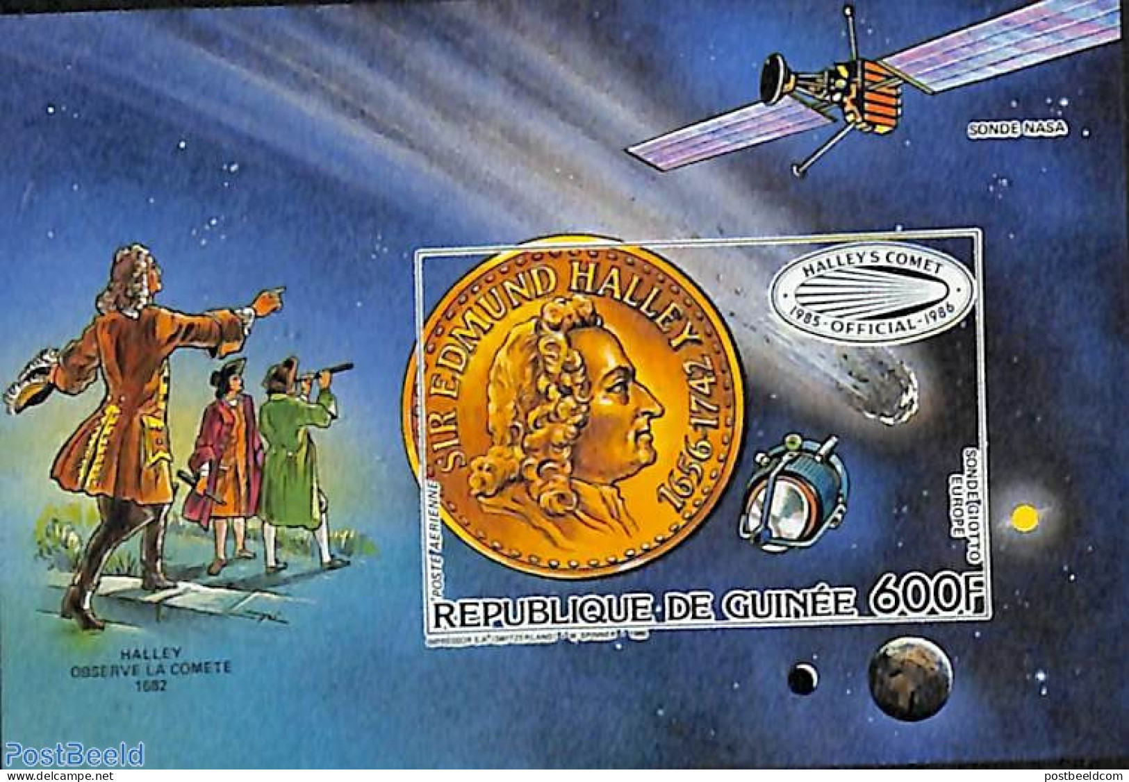 Guinea, Republic 1986 Halley's Comet S/s, Imperforated, Mint NH, Science - Transport - Space Exploration - Halley's Co.. - Astronomy