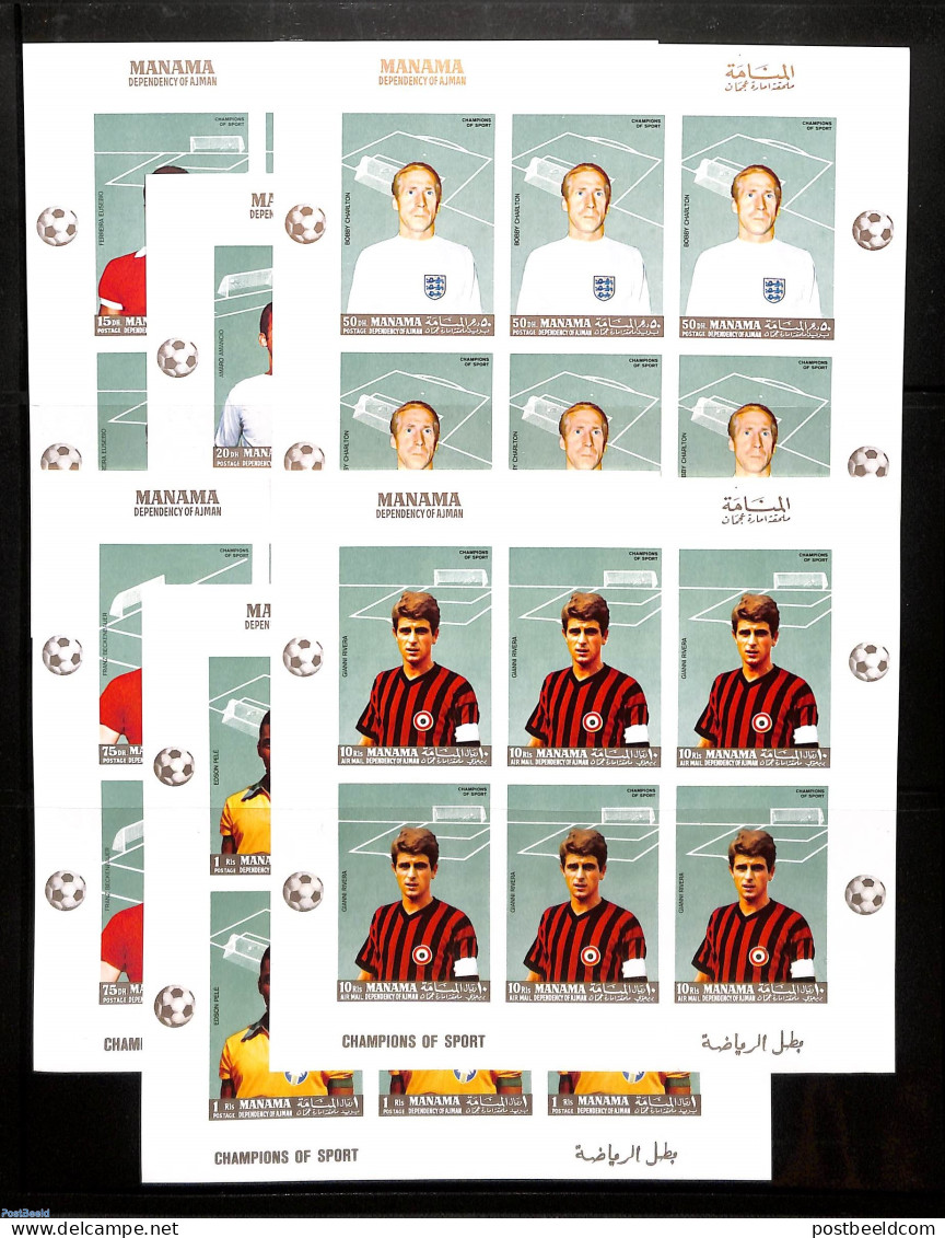 Manama 1968 Football Players M/s, Imperforated, Mint NH, Sport - Football - Manama