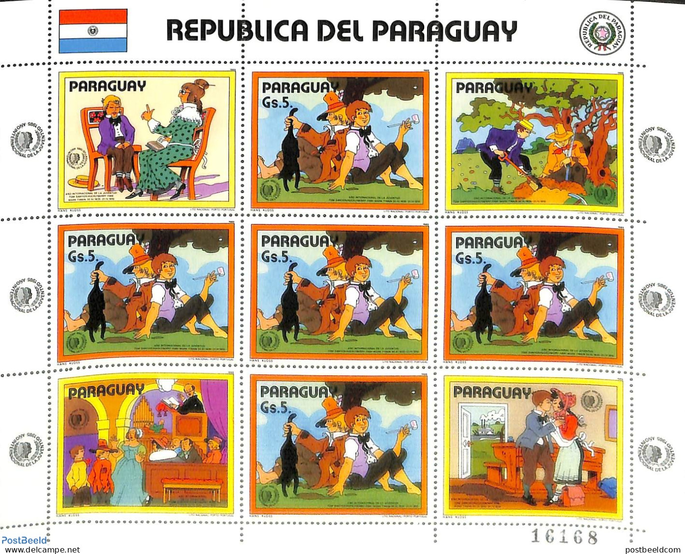 Paraguay 1985 Tom Sawyer M/s, Mint NH, Nature - Various - Cats - International Youth Year 1984 - Art - Children's Book.. - Paraguay