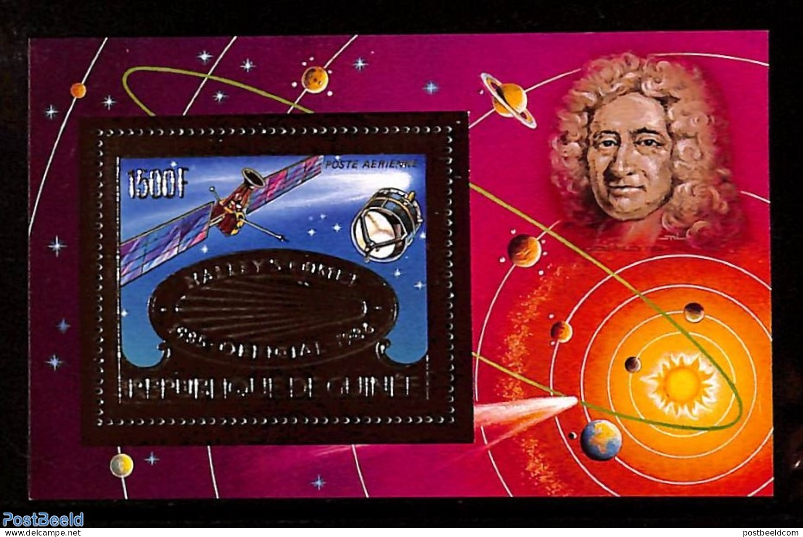 Guinea, Republic 1986 Halleys Comet S/s Gold, Mint NH, Science - Transport - Astronomy - Space Exploration - Halley's .. - Astrologie