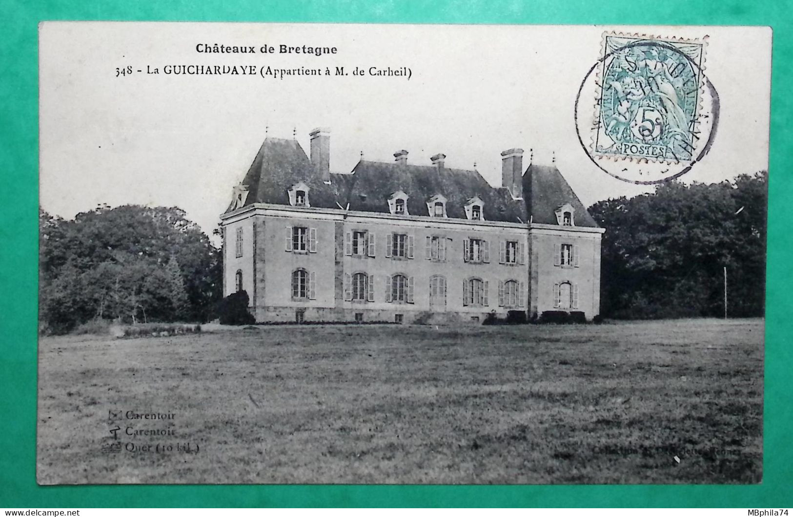 N°111 BLANC CARTE POSTALE MALESTROIT MORBIHAN BOITE RURALE B GUICHARDAYE CHATEAU POUR LE HAVRE 1907 LETTRE COVER FRANCE - 1877-1920: Période Semi Moderne