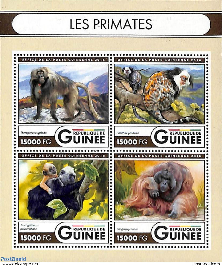 Guinea, Republic 2016 Primates 4v M/s, Mint NH, Nature - Animals (others & Mixed) - Monkeys - Andere & Zonder Classificatie
