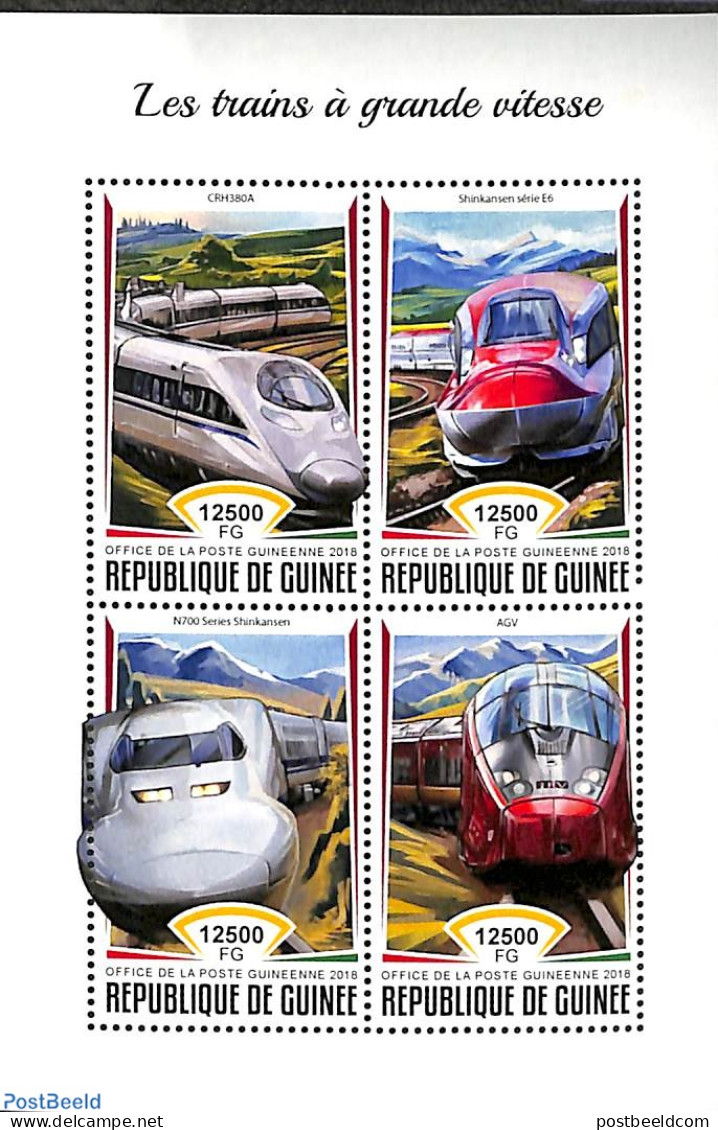 Guinea, Republic 2018 High Speed Trains 4v M/s, Mint NH, Transport - Railways - Treinen