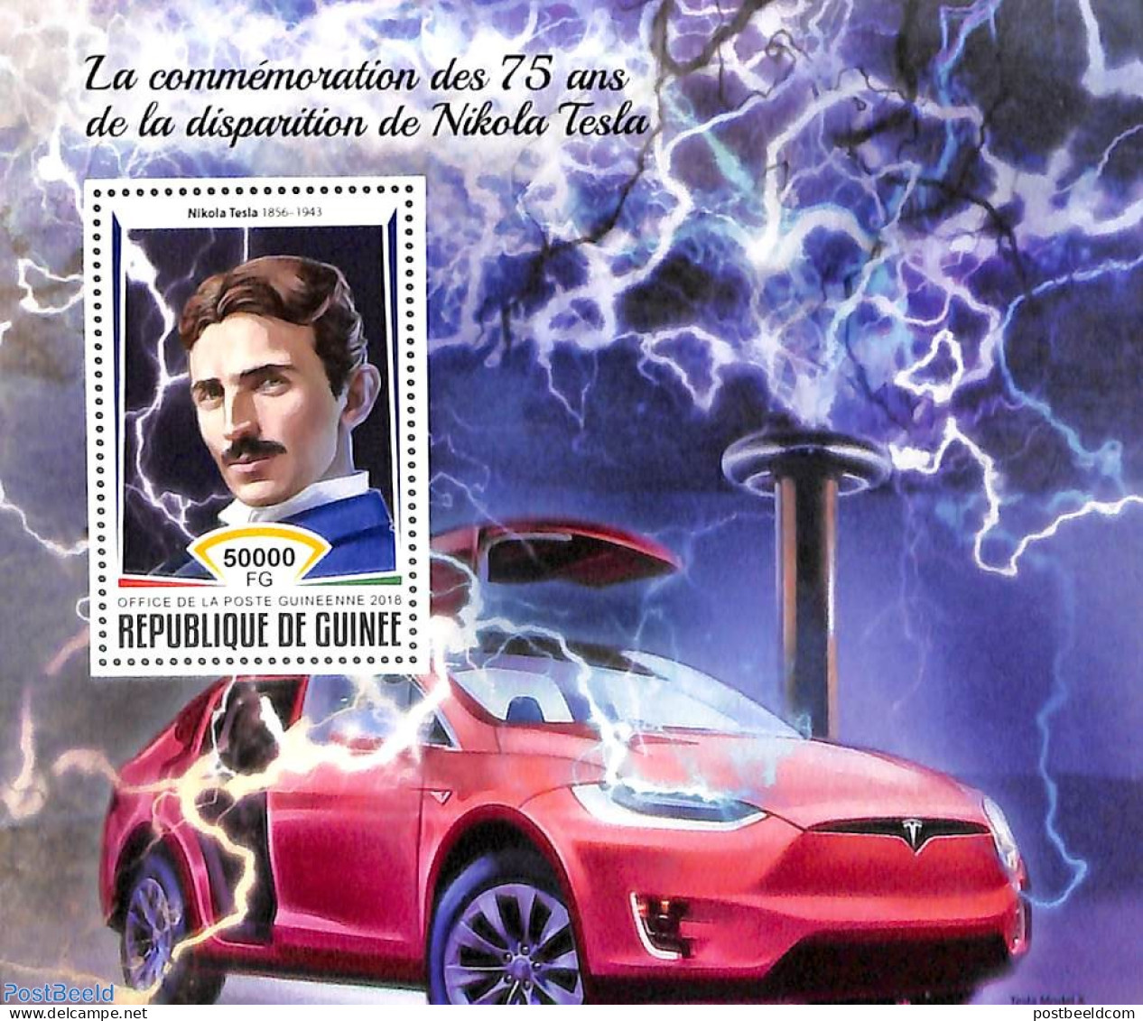 Guinea, Republic 2018 Nikola Tesla S/s, Mint NH, Science - Transport - Physicians - Automobiles - Physique