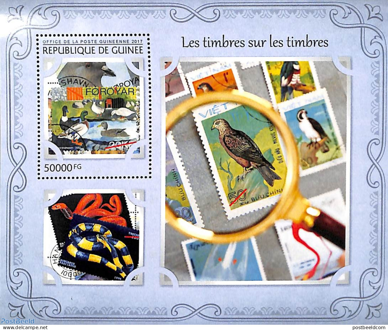 Guinea, Republic 2017 Stamps On Stamps S/s, Mint NH, Nature - Birds - Stamps On Stamps - Postzegels Op Postzegels