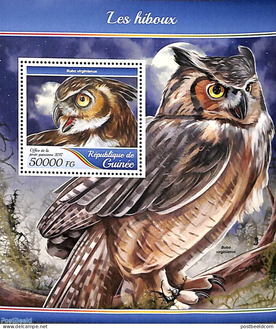Guinea, Republic 2017 Owls S/s, Mint NH, Nature - Birds - Birds Of Prey - Owls - Sonstige & Ohne Zuordnung
