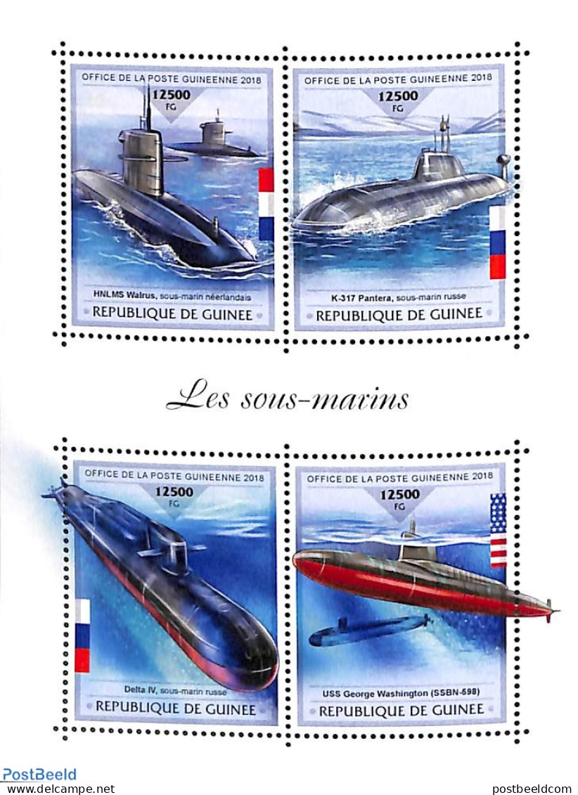 Guinea, Republic 2018 Submarines 4v M/s, Mint NH, Transport - Ships And Boats - Bateaux