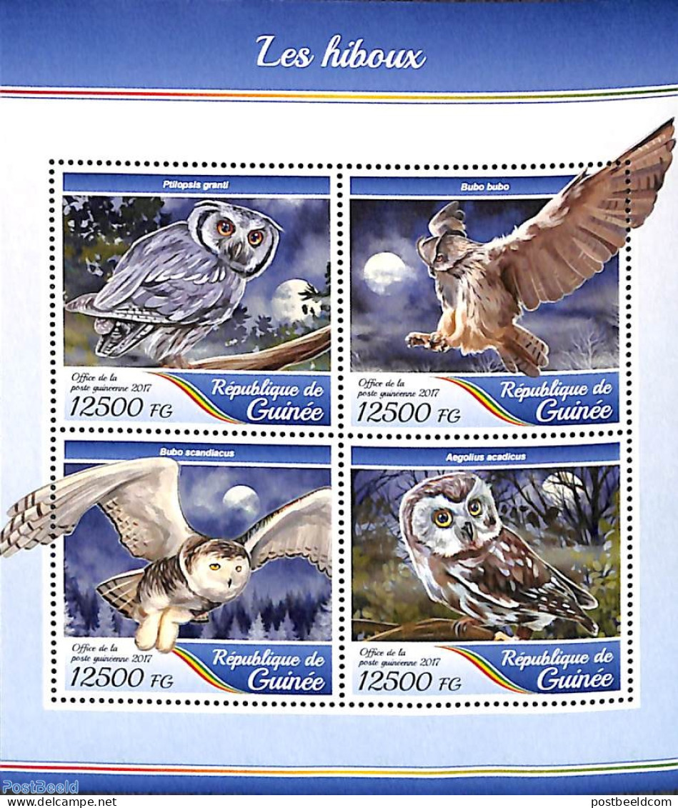 Guinea, Republic 2017 Owls 4v M/s, Mint NH, Nature - Birds - Birds Of Prey - Owls - Other & Unclassified