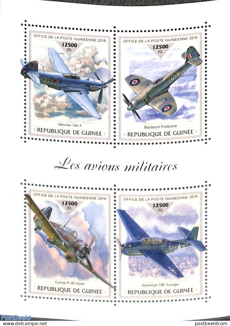 Guinea, Republic 2018 Military Planes 4v M/s, Mint NH, Transport - Aircraft & Aviation - Avions