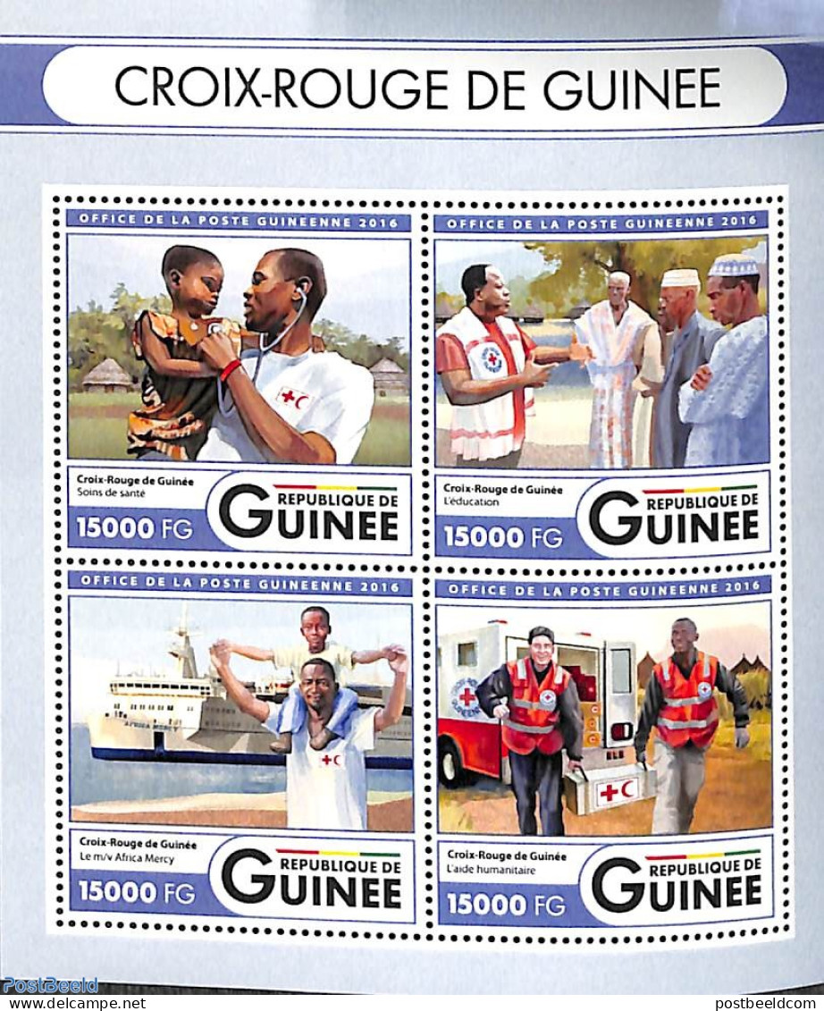 Guinea, Republic 2016 Red Cross 4v M/s, Mint NH, Health - Transport - Red Cross - Automobiles - Ships And Boats - Rode Kruis