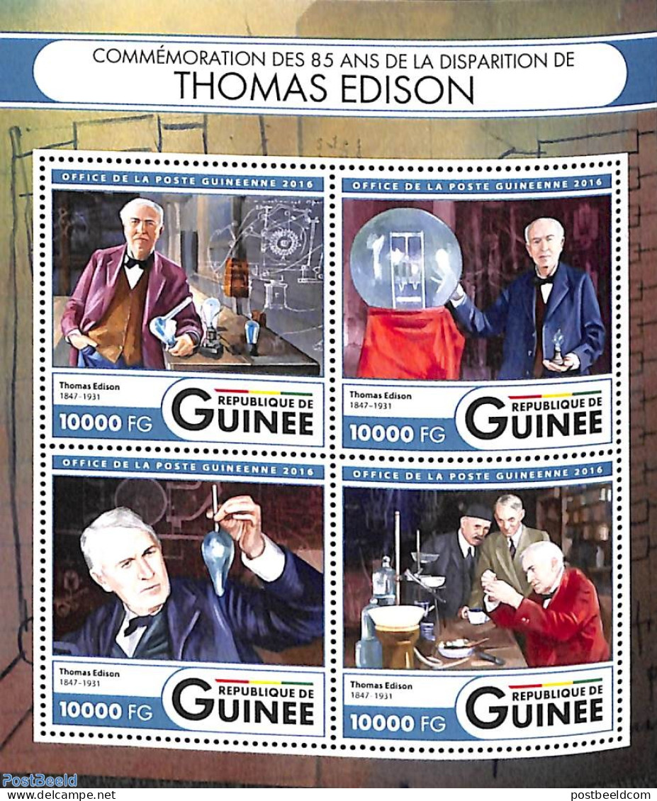 Guinea, Republic 2016 Thomas Edison 4v M/s, Mint NH, Science - Inventors - Other & Unclassified