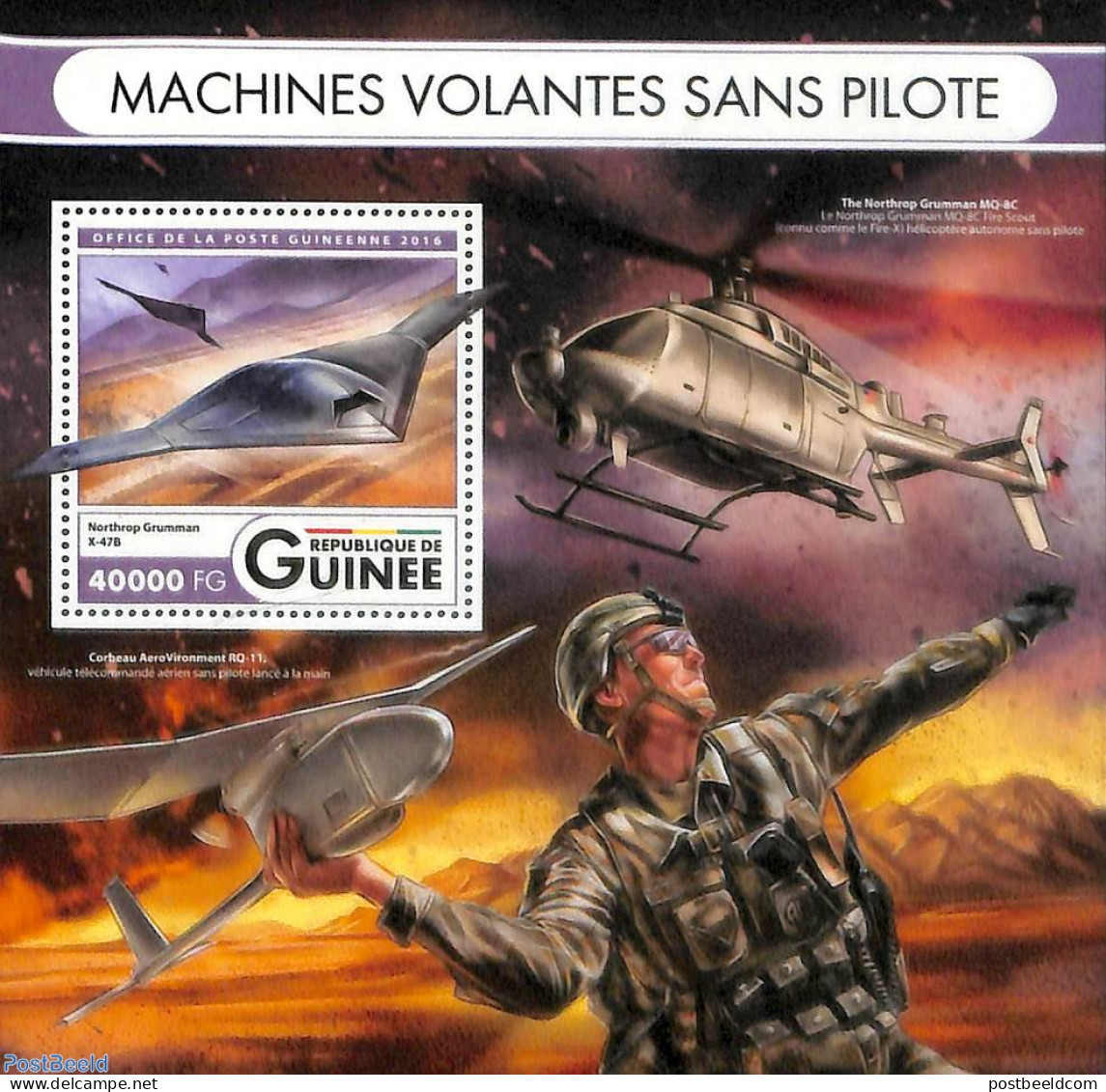 Guinea, Republic 2016 Drones S/s, Mint NH, Transport - Aircraft & Aviation - Drones - Flugzeuge