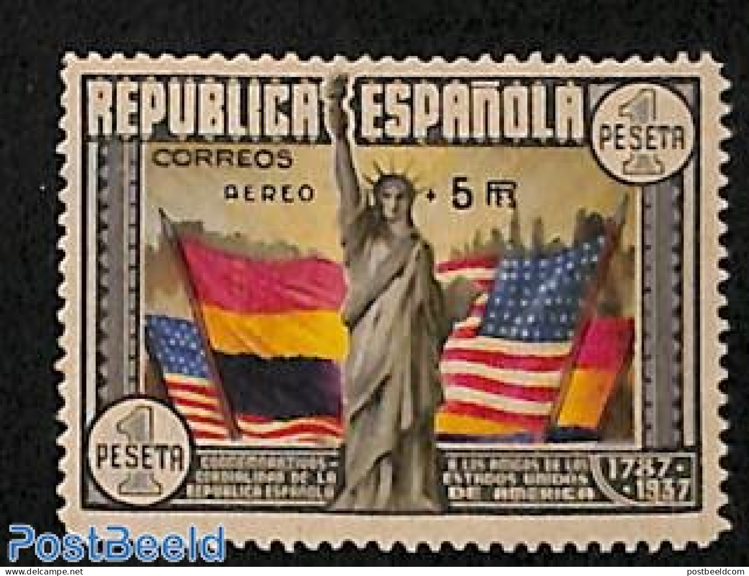 Spain 1938 AERO + 5Pts Overprint 1v, Approved Richter, Mint NH, Art - Sculpture - Ongebruikt