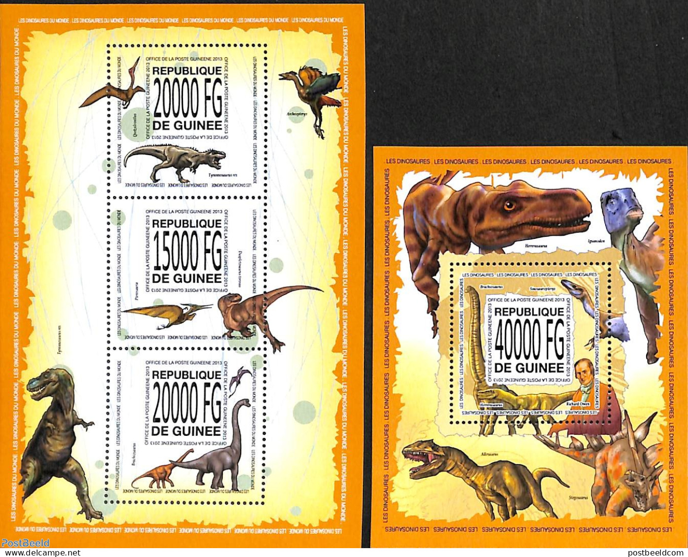 Guinea, Republic 2013 Dinosaurs 2 S/s, Mint NH, Nature - Prehistoric Animals - Prehistorics