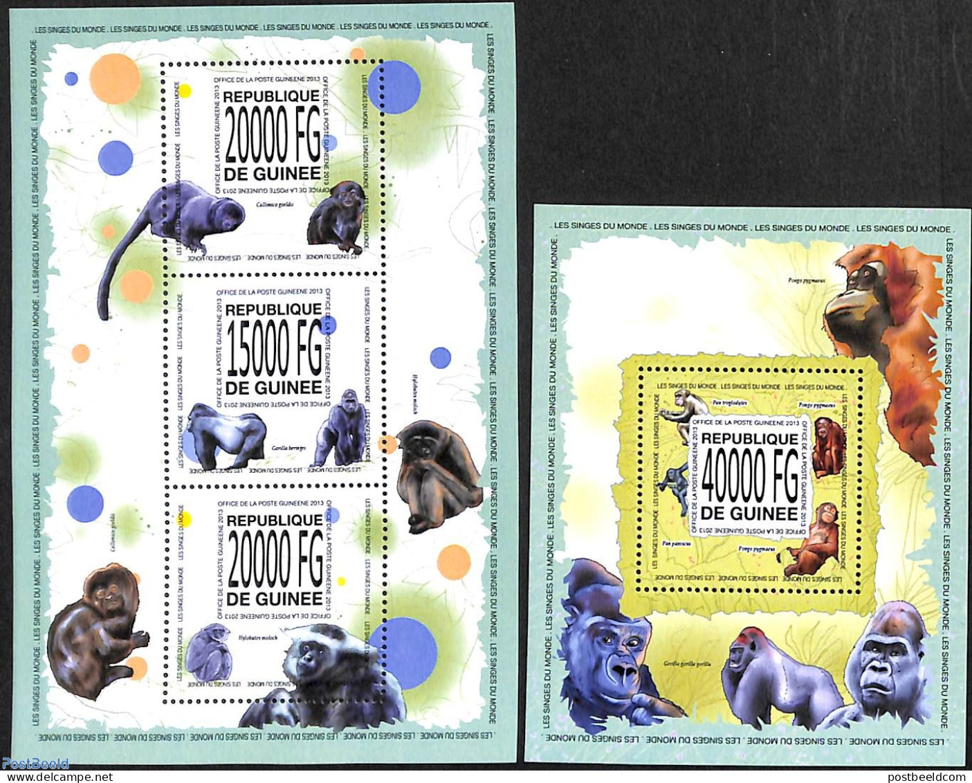 Guinea, Republic 2013 Monkeys 2 S/s, Mint NH, Nature - Animals (others & Mixed) - Monkeys - Sonstige & Ohne Zuordnung