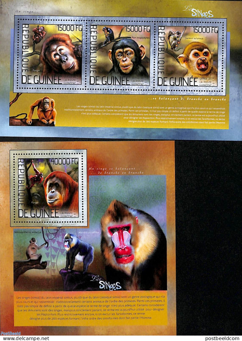 Guinea, Republic 2014 Monkeys 2 S/s, Mint NH, Nature - Animals (others & Mixed) - Monkeys - Andere & Zonder Classificatie