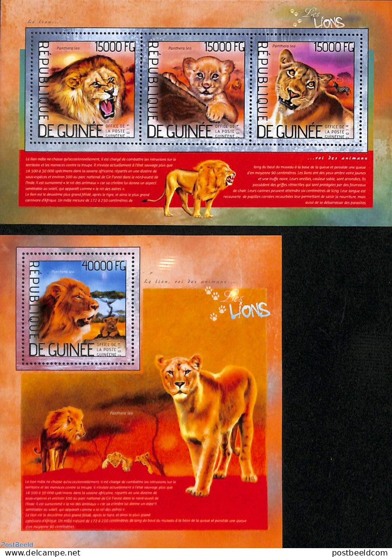 Guinea, Republic 2014 Lions 2 S/s, Mint NH, Nature - Animals (others & Mixed) - Cat Family - Altri & Non Classificati