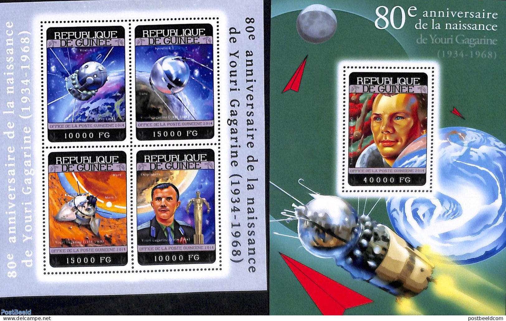 Guinea, Republic 2014 Yuri Gagarin 2 S/s, Mint NH, Transport - Space Exploration - Autres & Non Classés