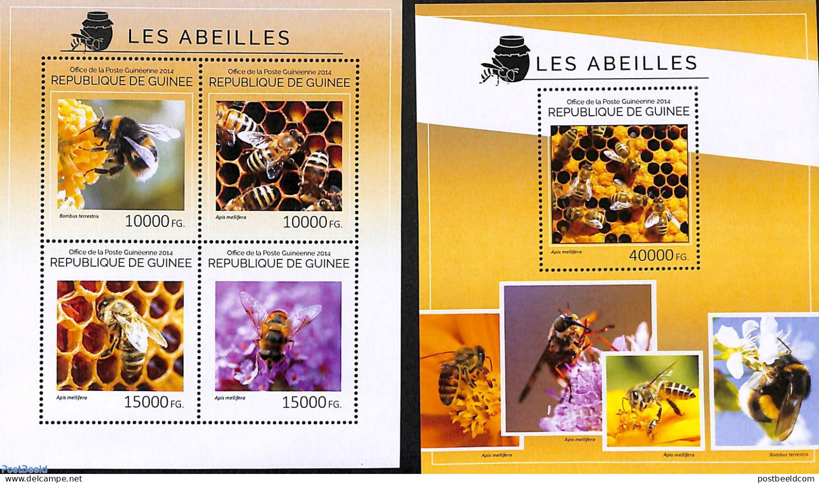 Guinea, Republic 2014 Bees 2 S/s, Mint NH, Nature - Bees - Insects - Sonstige & Ohne Zuordnung