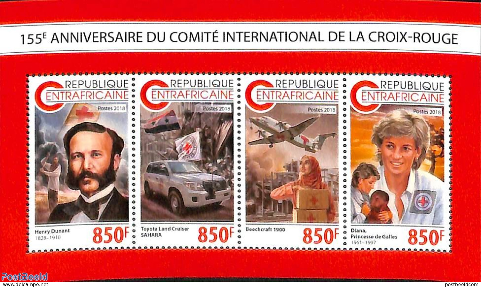 Central Africa 2018 Red Cross 4v M/s, Mint NH, Health - History - Transport - Red Cross - Charles & Diana - Automobile.. - Rode Kruis