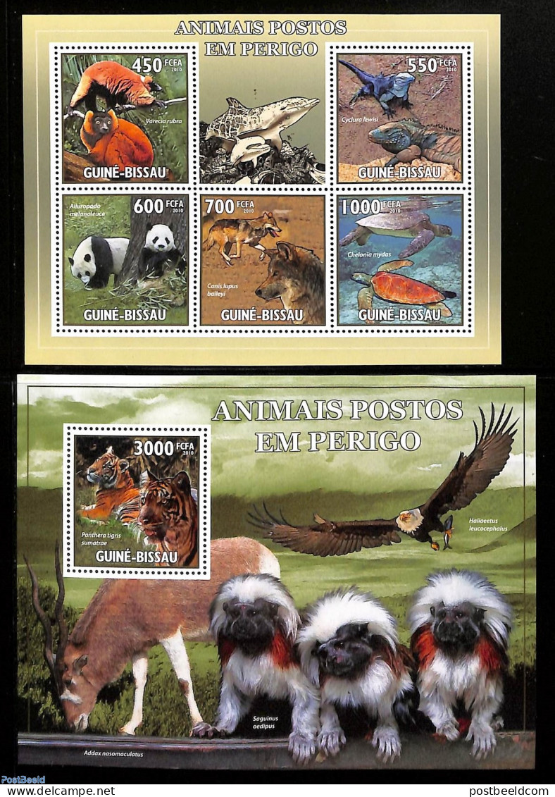 Guinea Bissau 2010 Animals 2 S/s, Mint NH, Nature - Animals (others & Mixed) - Birds Of Prey - Cat Family - Monkeys - .. - Guinée-Bissau