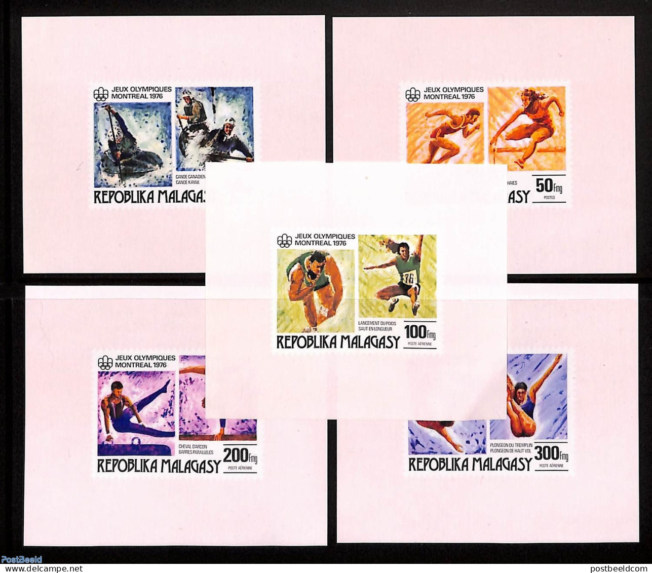 Madagascar 1976 Olympic Games Montreal 5 S/s Imperforated, Mint NH, Sport - Athletics - Gymnastics - Kayaks & Rowing -.. - Leichtathletik