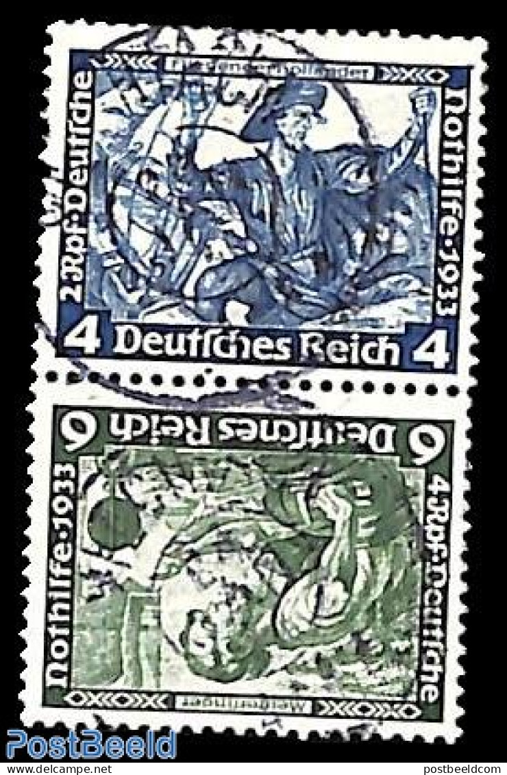 Germany, Empire 1933 Vertical Tete-beche Pair, Used, Used Or CTO - Gebraucht