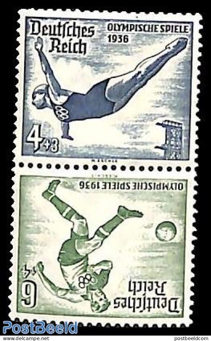 Germany, Empire 1936 Olympic Games Tete Beche Pair, Unused (hinged), Sport - Football - Olympic Games - Swimming - Unused Stamps