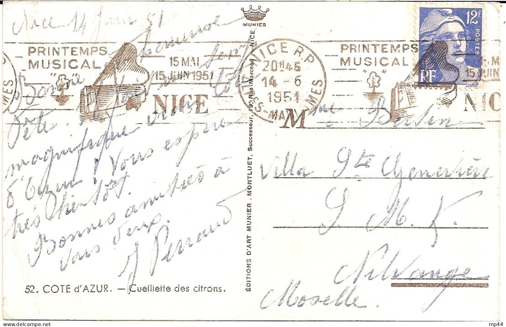 5J8 --- 06 NICE Printemps Musical 1951 - Mechanical Postmarks (Advertisement)