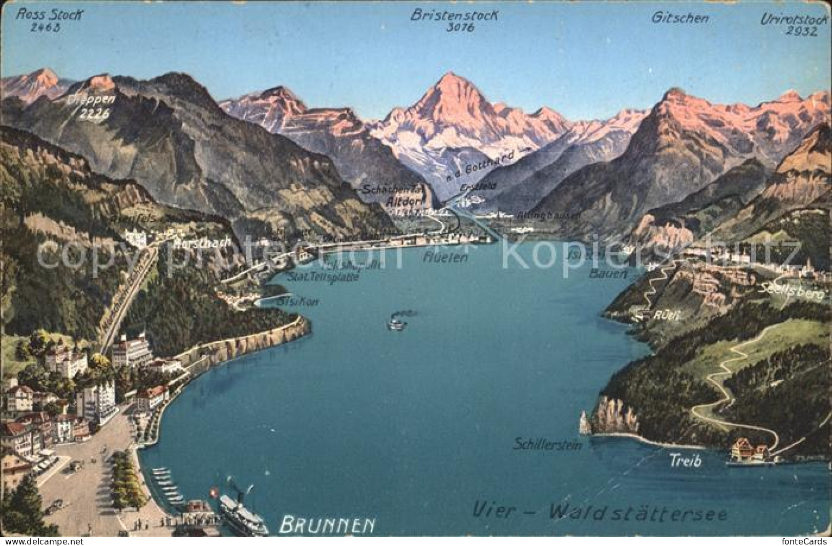 11776866 Brunnen Vierwaldstaettersee SZ Mit Alpen Panoramakarte Brunnen - Andere & Zonder Classificatie