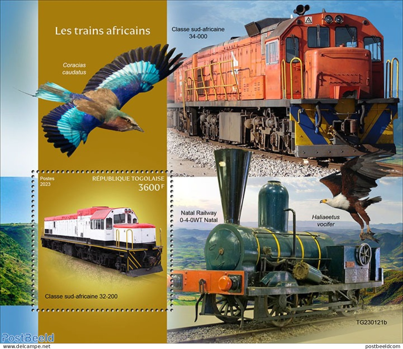 Togo 2023 African Trains, Mint NH, Nature - Transport - Birds - Birds Of Prey - Railways - Treni